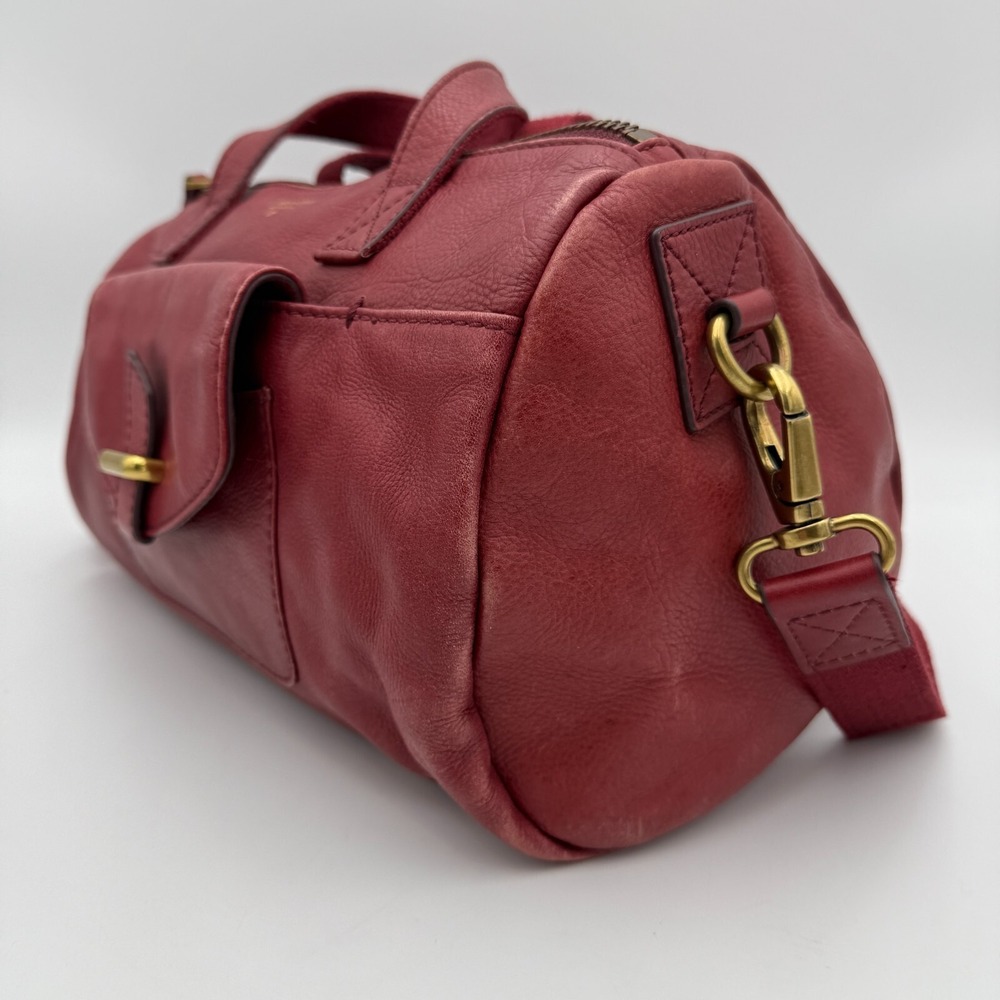 Fossil Crossbody Bag Red Leather Boho Classic‎ Small Duffle Satchel Adjustable - Picture 4 of 16